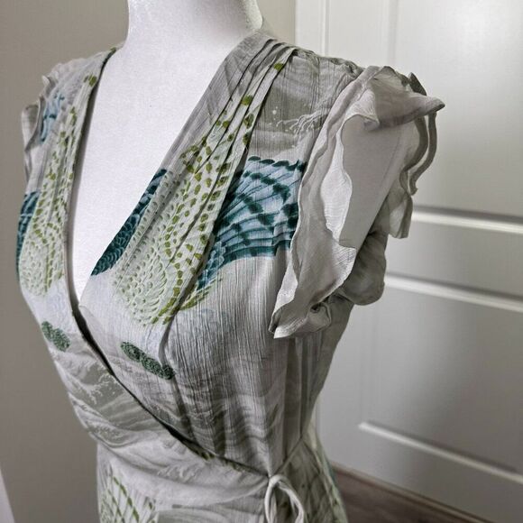 NWT All Saints Dela Ngaru Sea Green Flowy Crepe Wrap Dress US Size 0 - Picture 8 of 13